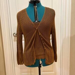 Womens Size M Brown Silk Crocheted Camisole and Cardigan